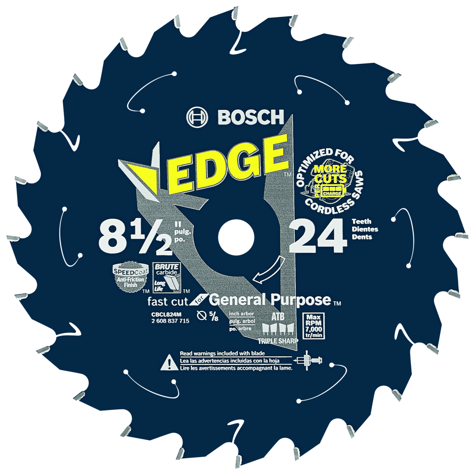 Bosch Edge Cordless Circular Saw Blade — 8 1/2in., 24 Tooth, General Purpose, Model# CBCL824M